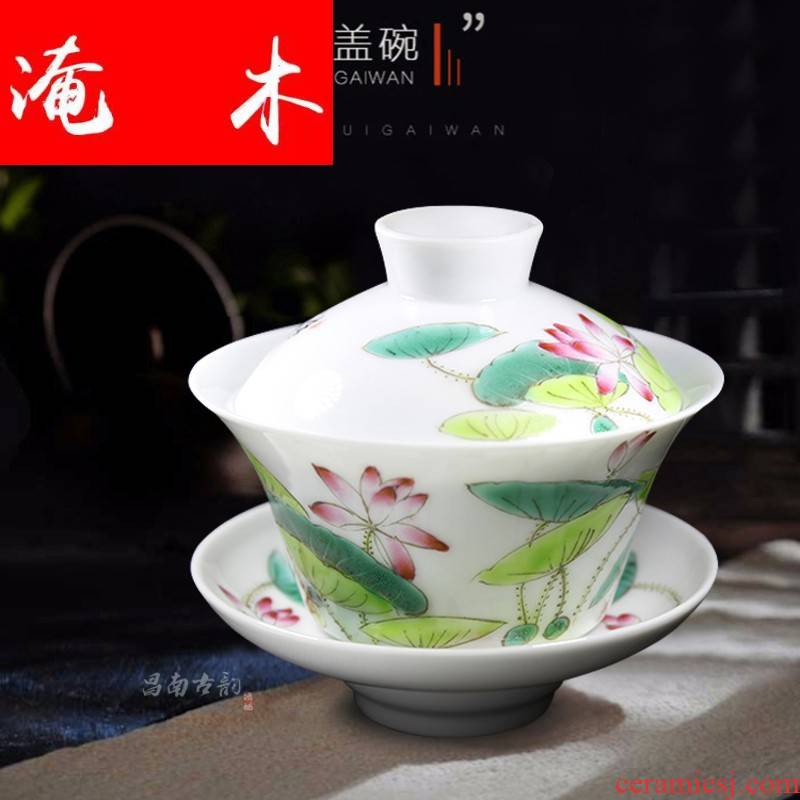 Flooded schima superba flower tureen tea cups three manual kung fu tea bowl to bowl jingdezhen ceramic large pure hand draw pastel