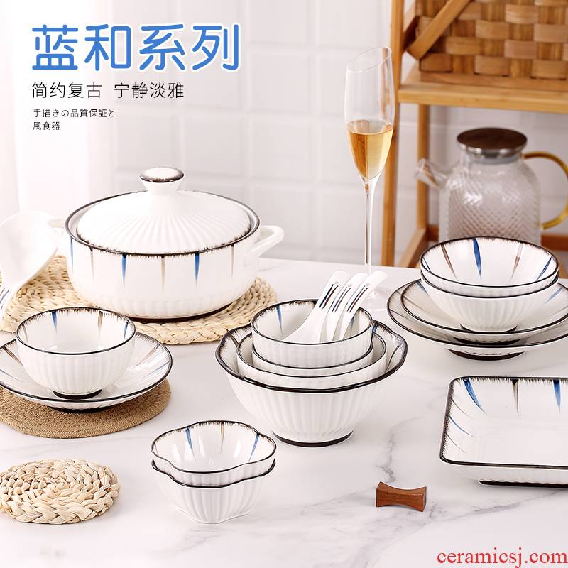 Japanese ceramic bowl household creative move eat noodles soup bowl large food dish and jingdezhen glaze color plate