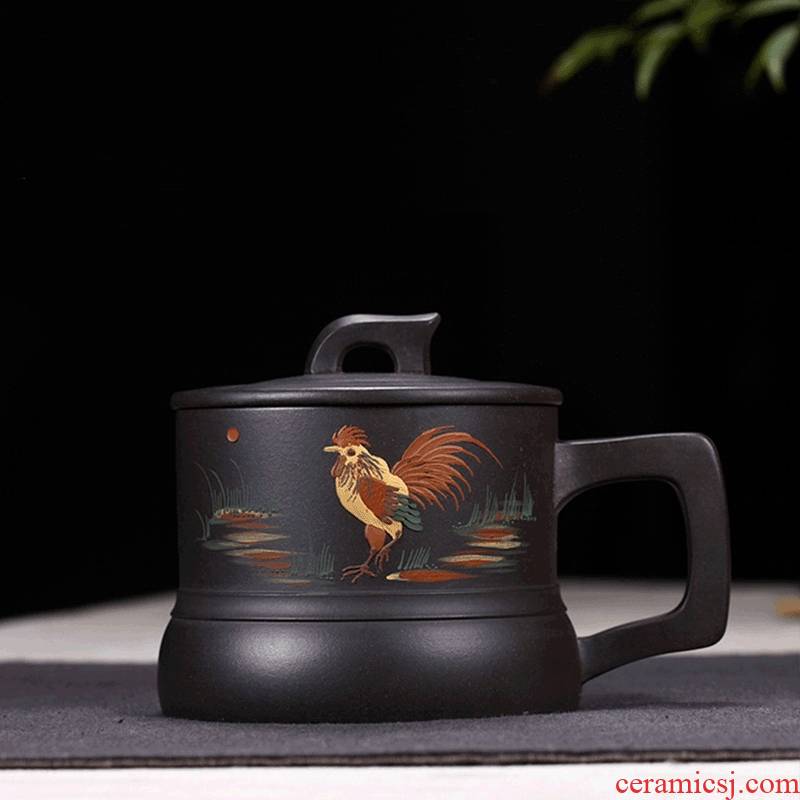 Qiao mu YM authentic yixing undressed ore purple sand cup all hand office cup tea black gold sand cock cup