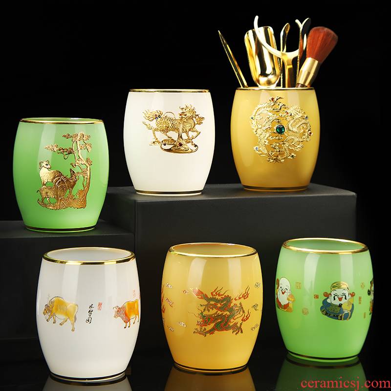 Ya xin company hall silver coloured glaze jade porcelain tea set 6 gentleman kung fu tea pure copper spoon ChaZhen ChaGa tea cups