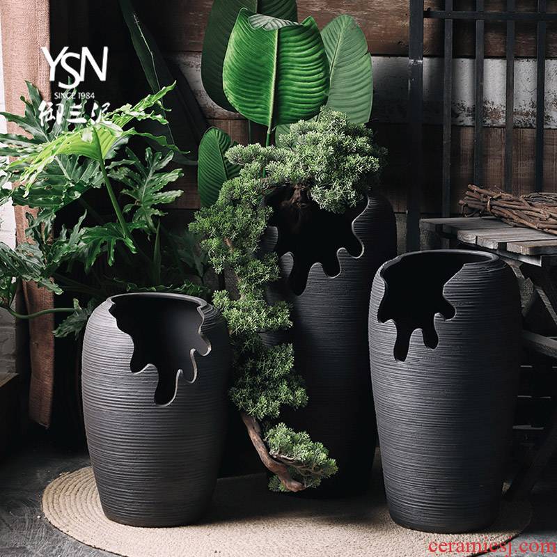 Royal three mud expressions using black thread flowerpot special - shaped ceramic vase landing shedding tear the old running more meat basin furnishing articles