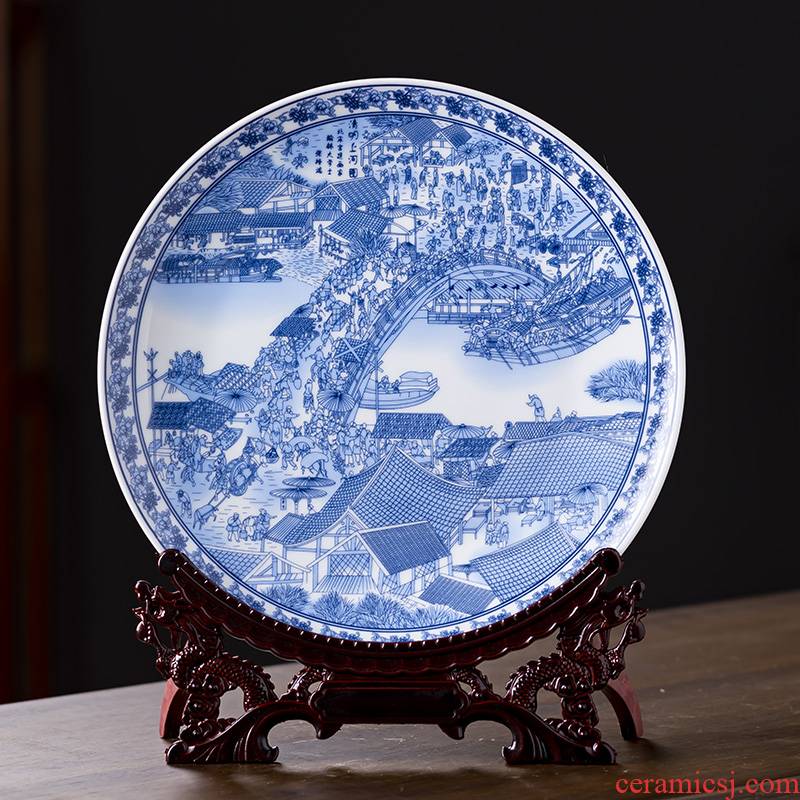 Jingdezhen blue and white ceramics hang dish sit home background plate decoration plate desktop ornaments furnishing articles