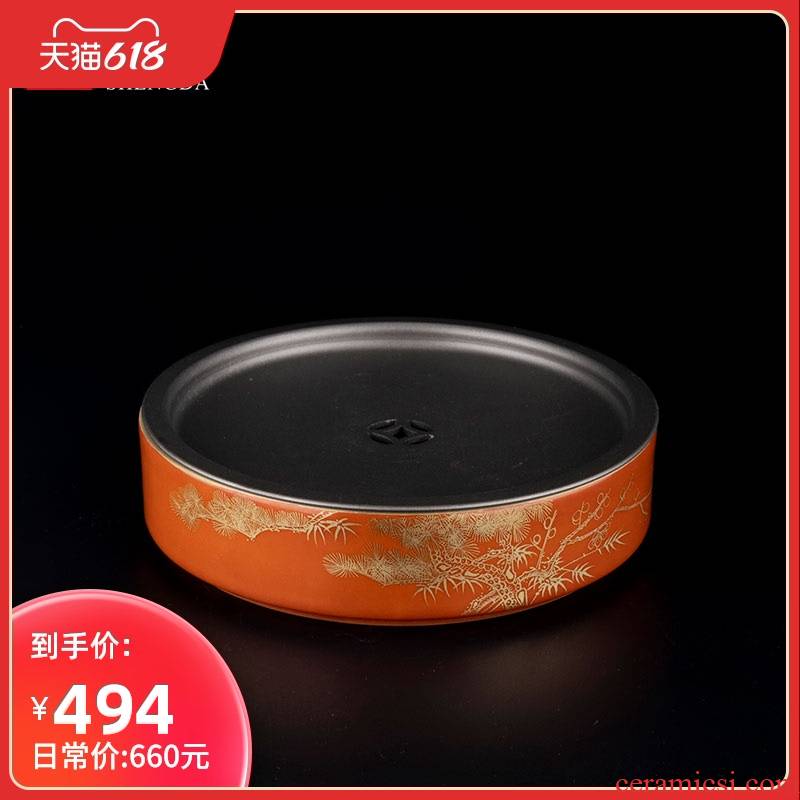 Holy big ceramic coral red paint at the age of poetic pot bearing dry tea plate of kung fu tea accessories ceramic pot pad