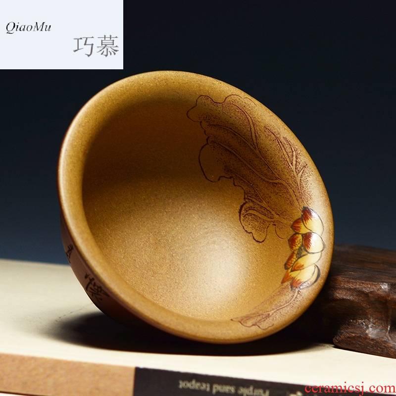 Qiao mu QD yixing purple sand teapot tea cup double color cup thick mud embryo big bowl lotus tea master