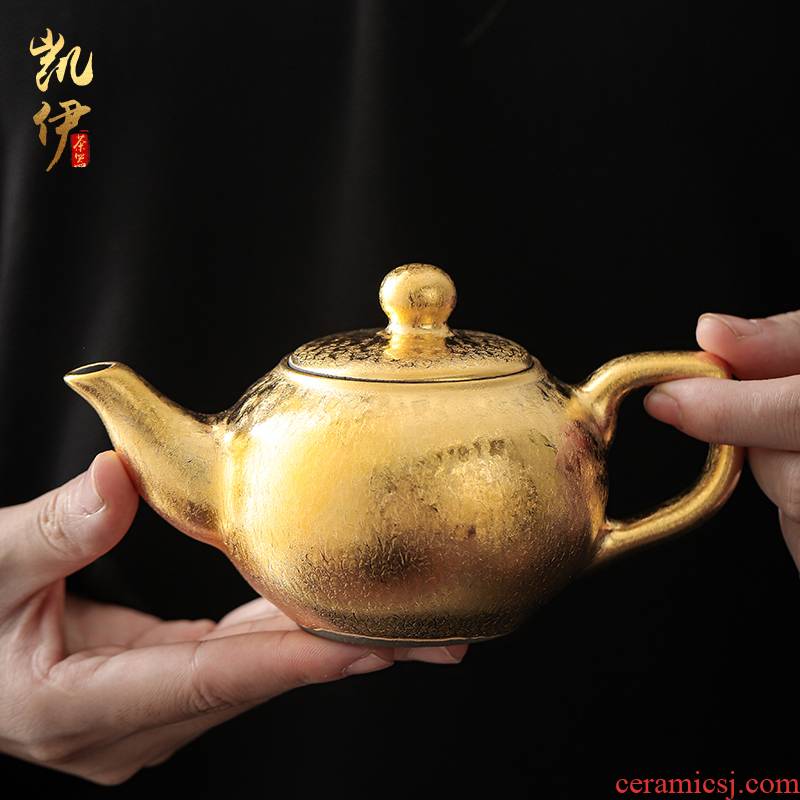 Gold teapot temmoku up built lamp that kung fu tea kettle checking ceramic teapot tea hand grasp pot