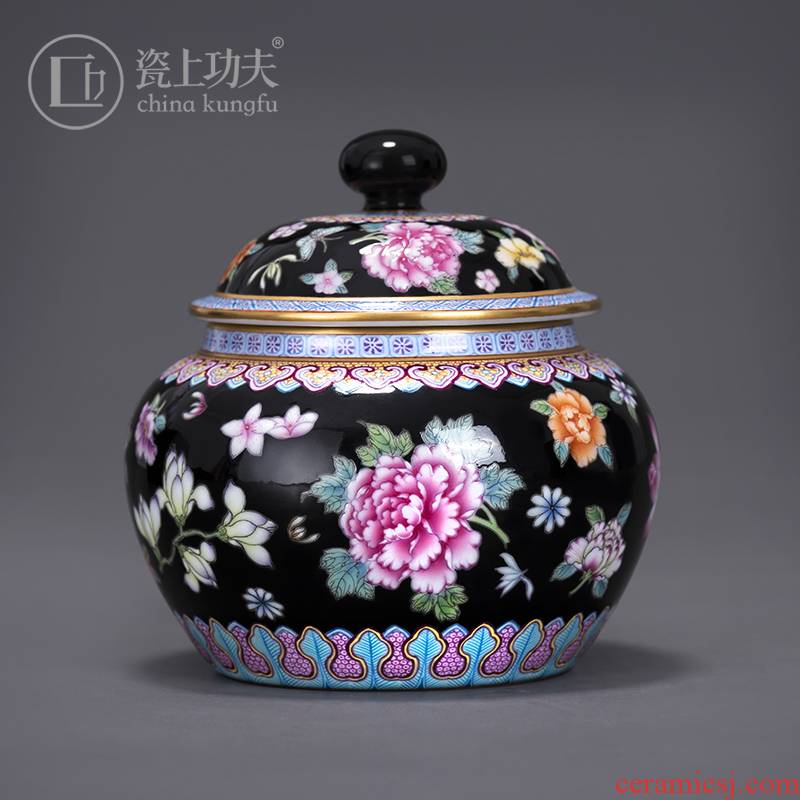Porcelain kung fu on the peony flower is small black tea as cans ceramic checking hand - made of high - end small place tea pot