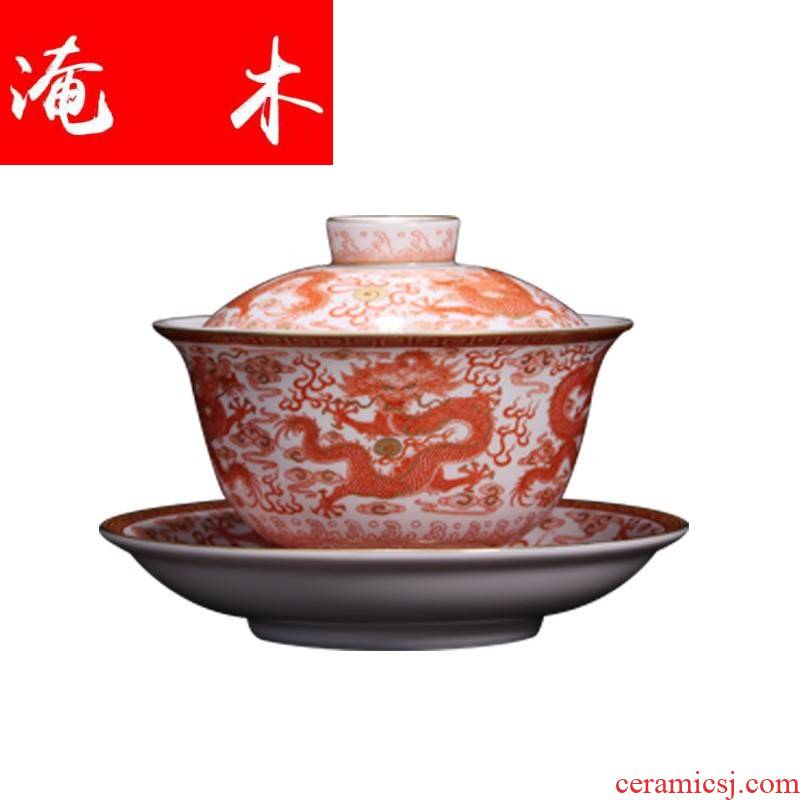 Submerged wood jingdezhen kung fu tea set three tureen large cups only hand - made ceramic alum red paint dragon tea mercifully
