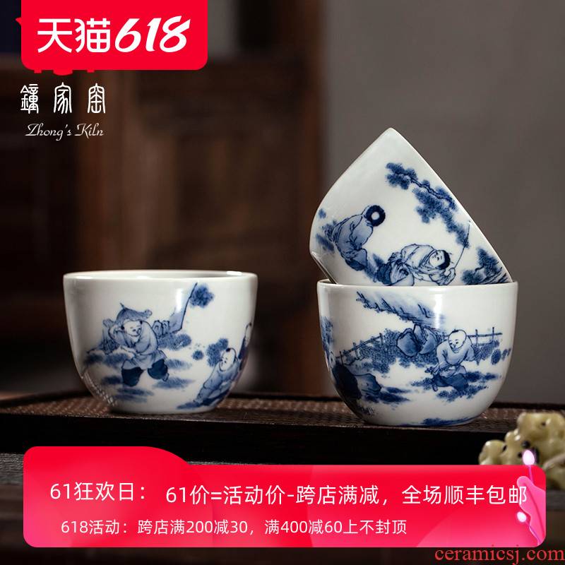 Clock home up jingdezhen blue and white maintain manual hand - drawn characters tong qu cup master cup individual sample tea cup single CPU