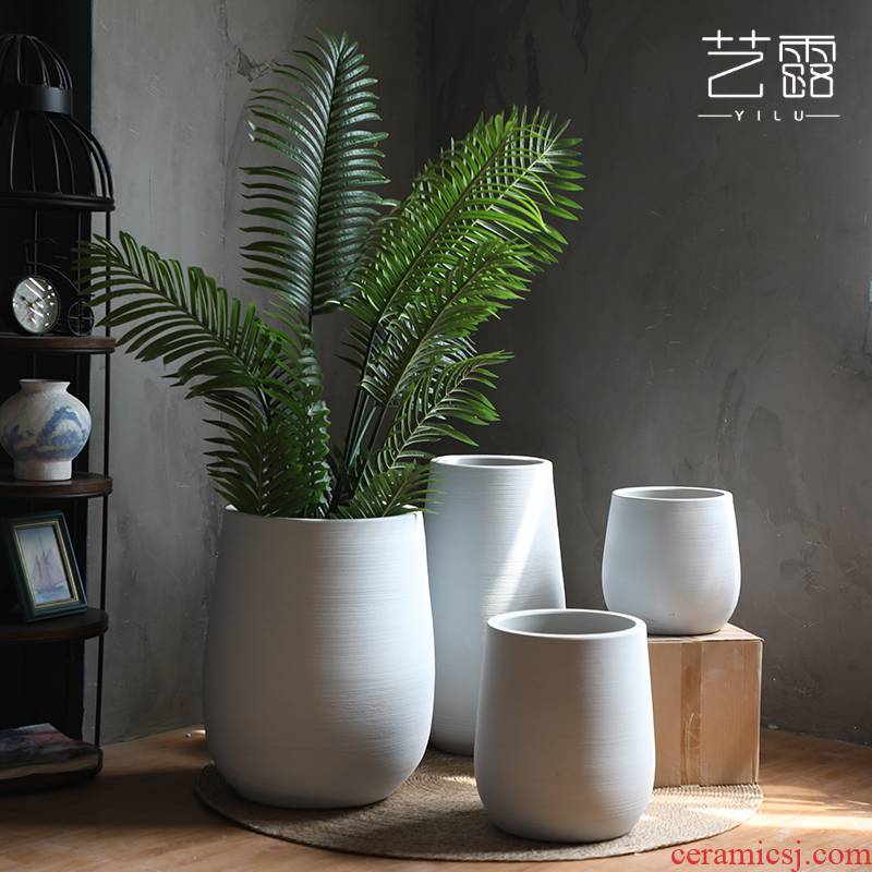 Modern new Chinese style white ceramic flower pot hydroponic POTS of large diameter plant floor indoor flower decoration flower bed