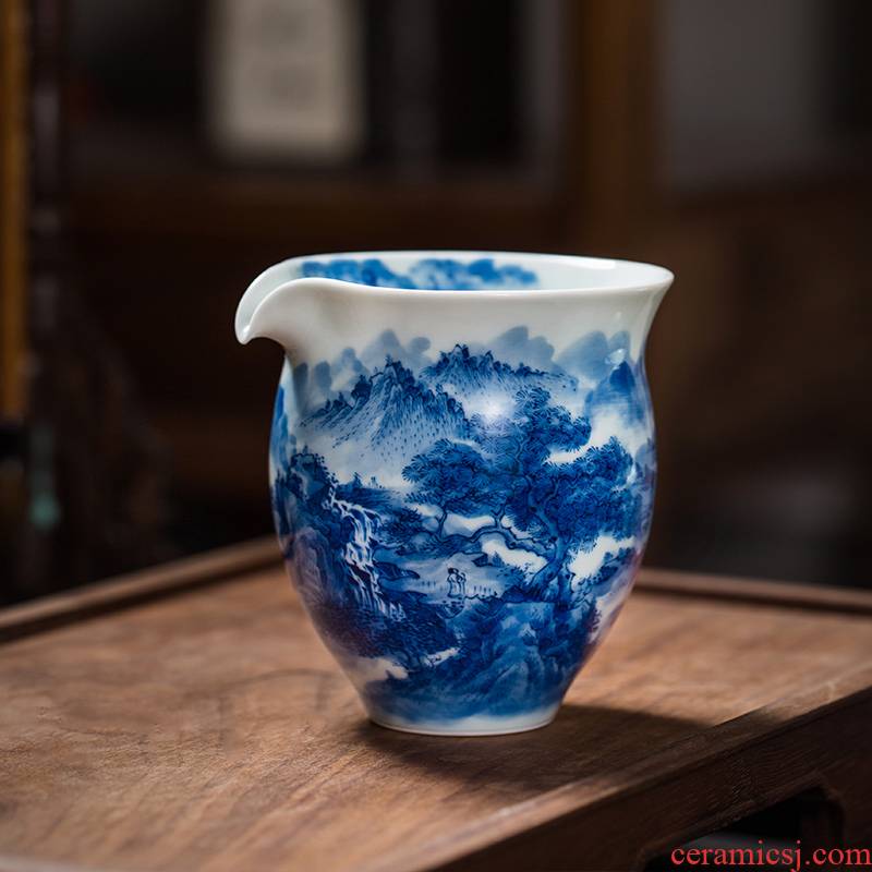 Blue and white landscape large owl up maintain heavy ceramic fair keller kung fu tea tea tea sea points, hand - made