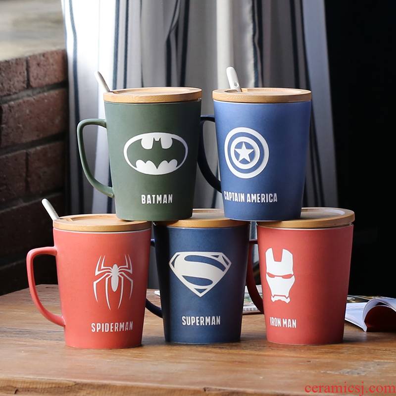 The avengers alliance creative with cover with teaspoons of large capacity keller cup grinding ceramic cup office coffee cup