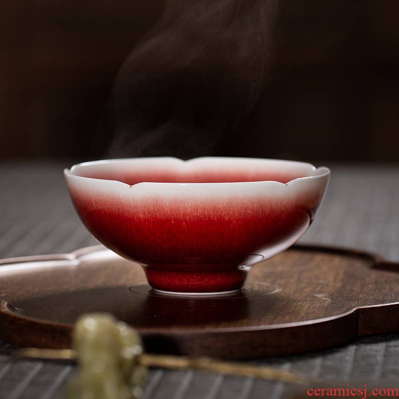 The Owl up jingdezhen tea set manually undressed ore ruby red glaze tea masters cup snow top of ox hair grain, kung fu tea cups