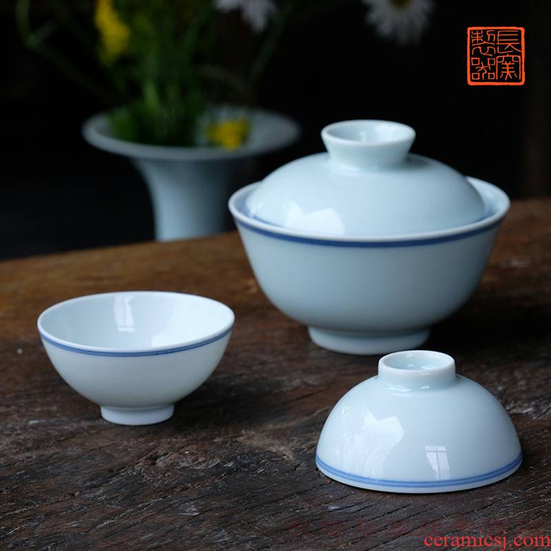 Offered home - cooked ju long up controller hand - made porcelain double circle lines tureen double ring cup of archaize of jingdezhen ceramic tea cups