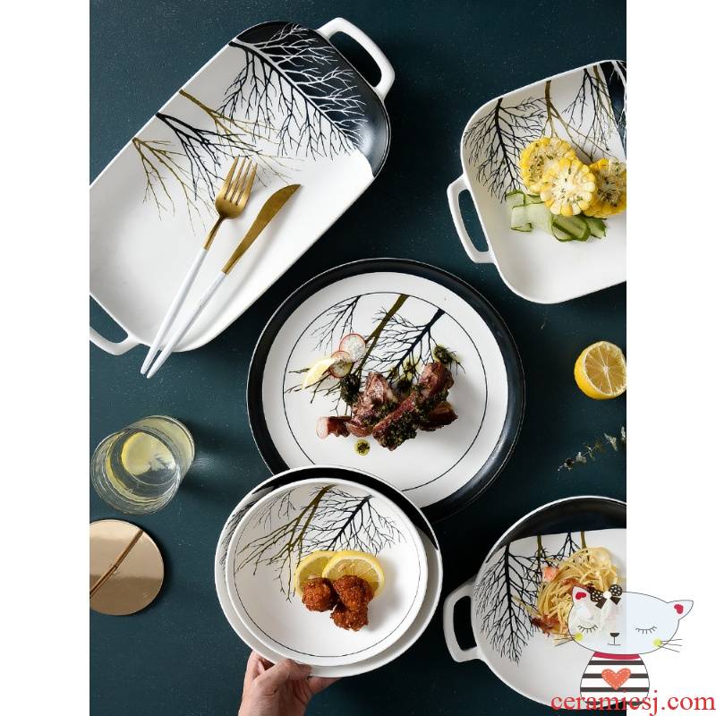 Degree of rocky wei forest dishes suit household tableware Nordic dishes under the high - grade ceramic glaze color combination to use chopsticks