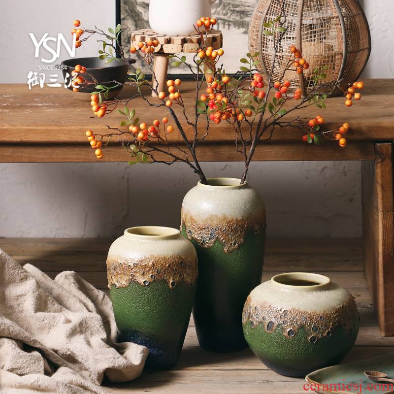 Royal three new Chinese style adornment furnishing articles mud POTS of rural wind coarse TaoHua dry flower flower vase earthenware flowerpot
