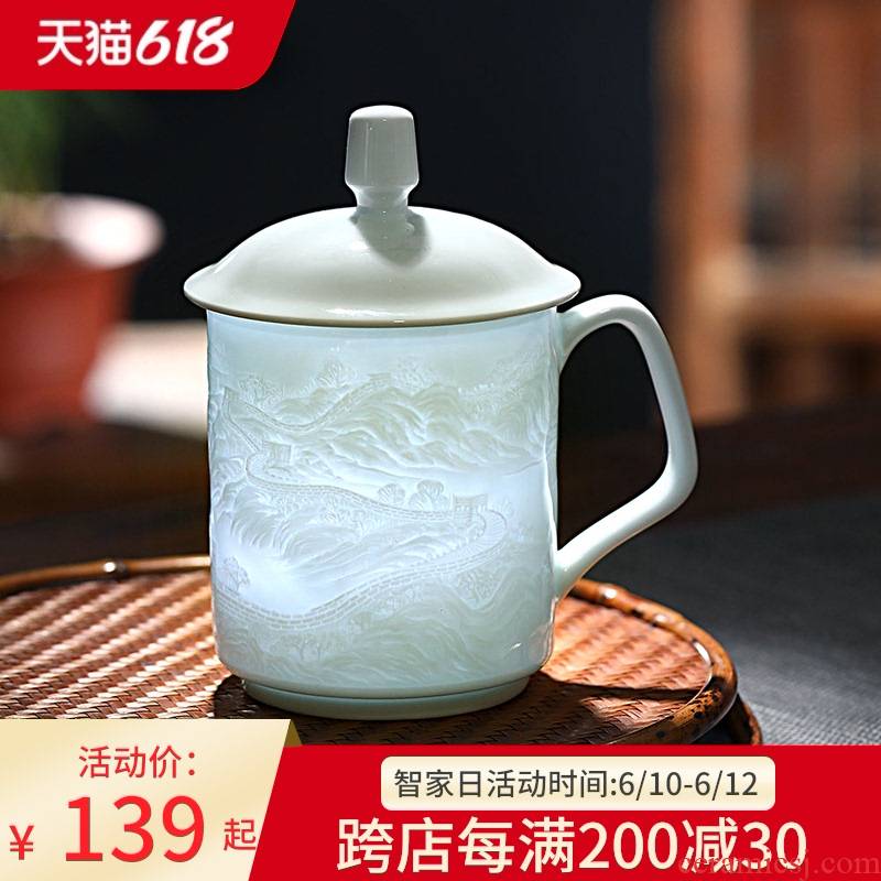 Jingdezhen ceramic cups with cover glass for large capacity water cup men 's office high - grade porcelain cups