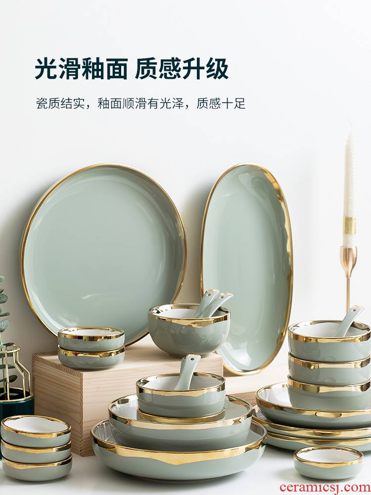 Light dishes suit boreal Europe style key-2 luxury web celebrity ceramic bowl dish bowl chopsticks tableware portfolio bowl bowl home plate