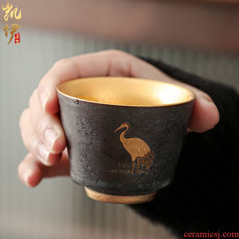 Crane, bliss is fine gold lamp that kung fu tea cups of black ceramic gold cup tea master cup tea cup sample tea cup