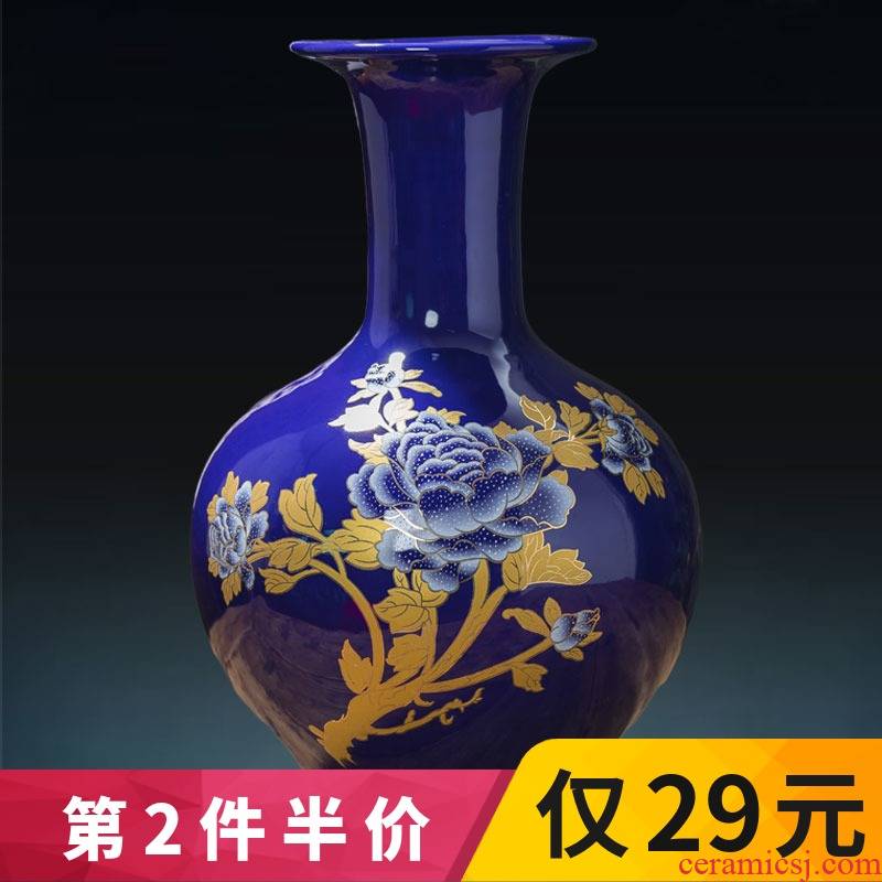 Jingdezhen ceramics glaze blue paint peony vases, flower arranging is placed the new Chinese style household living room TV cabinet decoration