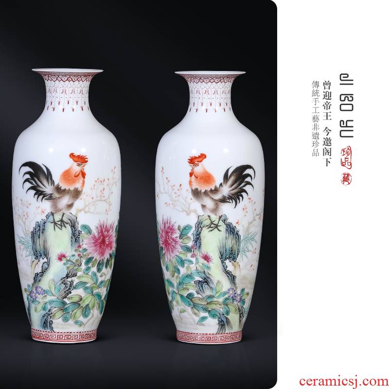 Jingdezhen ceramics powder enamel rooster figure of the republic of China Chinese style living room porch TV ark, rich ancient frame decorative furnishing articles