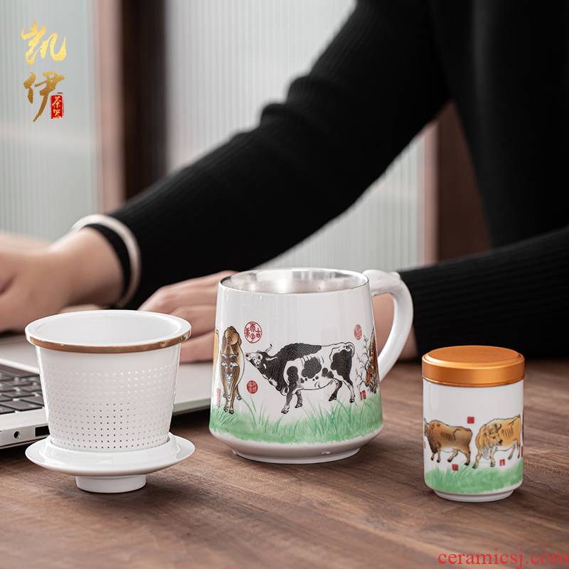 Ben niu wufu office cup tea cup ceramic tea tasted silver gilding separation zodiac mass customization lettering cup of tea
