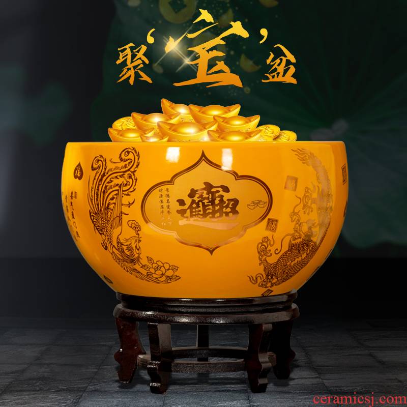 Jingdezhen ceramic yellow red maxim aquarium home sitting room decorate office desktop feng shui furnishing articles