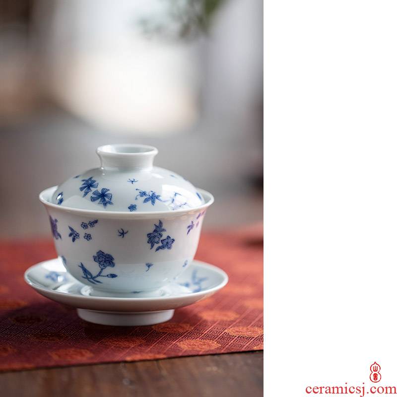 After the rain the rain fly dream tureen jingdezhen blue and white only three hand - made tureen single bowl tea bowl