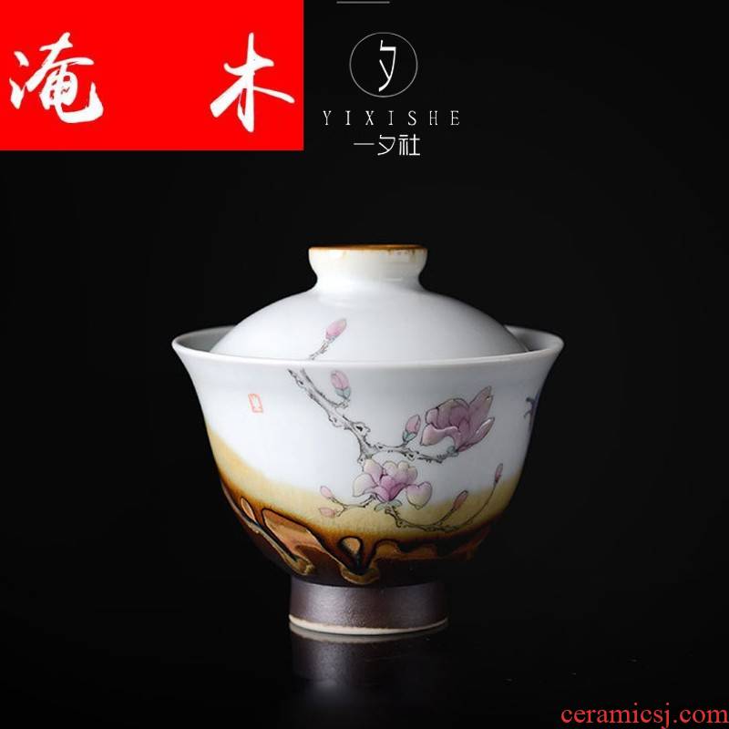 Submerged wood jingdezhen hand - made only three tureen checking wood color porcelain ceramic tea cups prevent iron powder enamel haitang