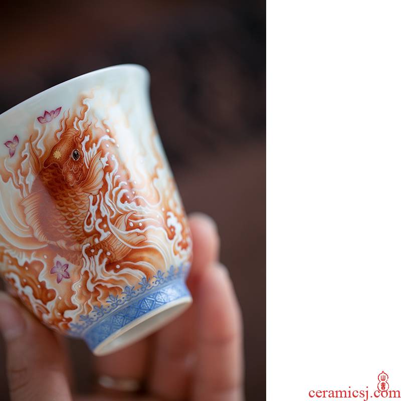 Much luck wen - hua liu alum red fish flora of high - end tea master of jingdezhen ceramic sample tea cup cup