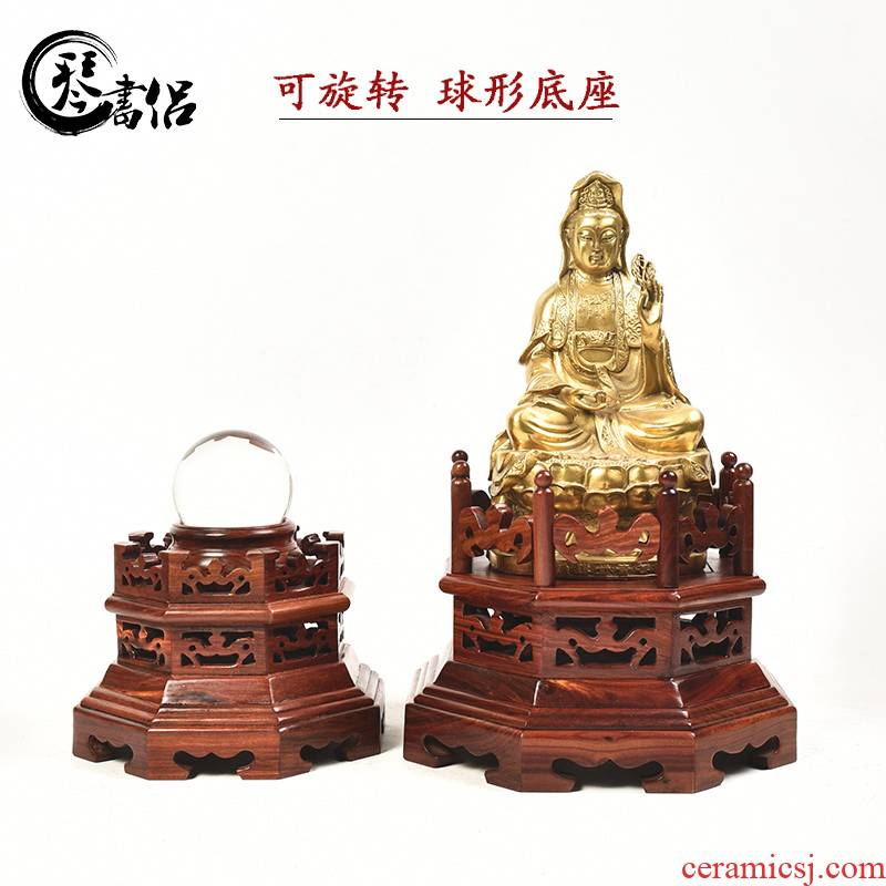 Pianology picking red crystal ball can rotate woodcarving figure of Buddha base base gourd water solid wood handicraft furnishing articles