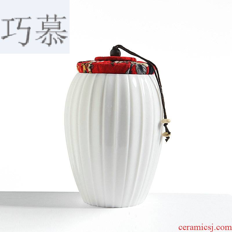 Qiao mu built dehua white porcelain ceramic tea as a jar of household mini small pu seal pot of tea