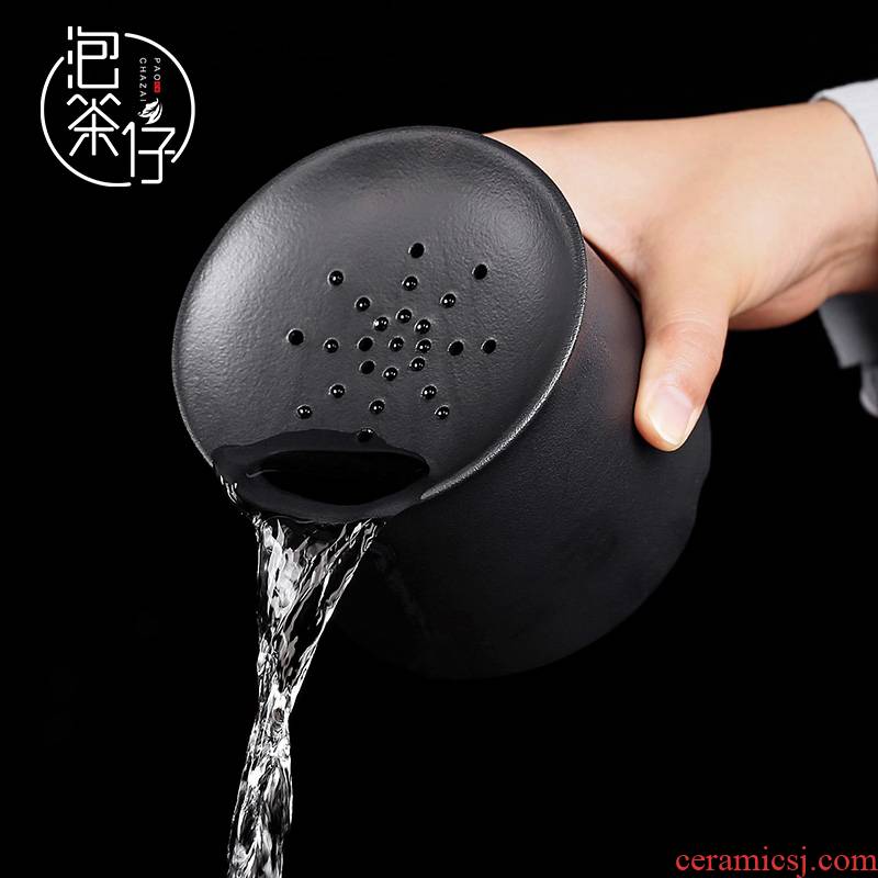 Japanese coarse pottery water jar household small hot water jar ceramic waste slag bucket bucket to pour tea tea tea tea cylinder
