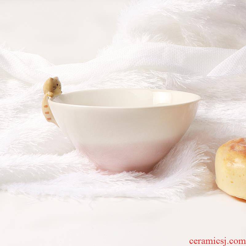 Excellent hold to guest cats cartoon bowl of move to the three - dimensional ceramic bowl bowl students home Japanese - style tableware children 's creativity