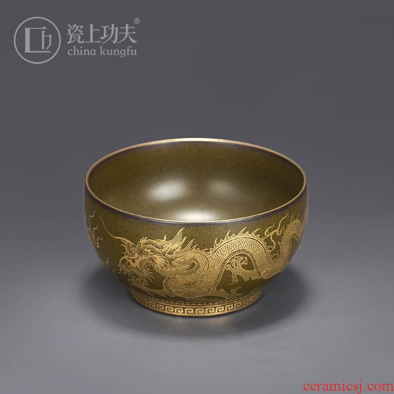Kung fu tea terms on the porcelain longfeng paint masters cup heap gold sample tea cup cup men 's large single CPU