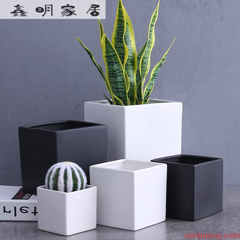 Flowerpot ceramic household size extra large northern Europe more than other meat with tray without hole is square
