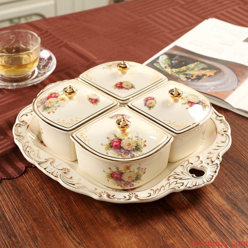 Qiao mu ou fruit bowl dried fruit tray frame with cover sitting room ceramic snack multi - function candy box of ideas to get I