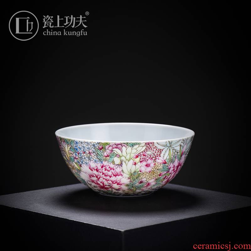 Master kung fu tea set on the porcelain ceramic sample tea cup cup hand - made m letters flowers single CPU personal cup thin foetus enamel cup