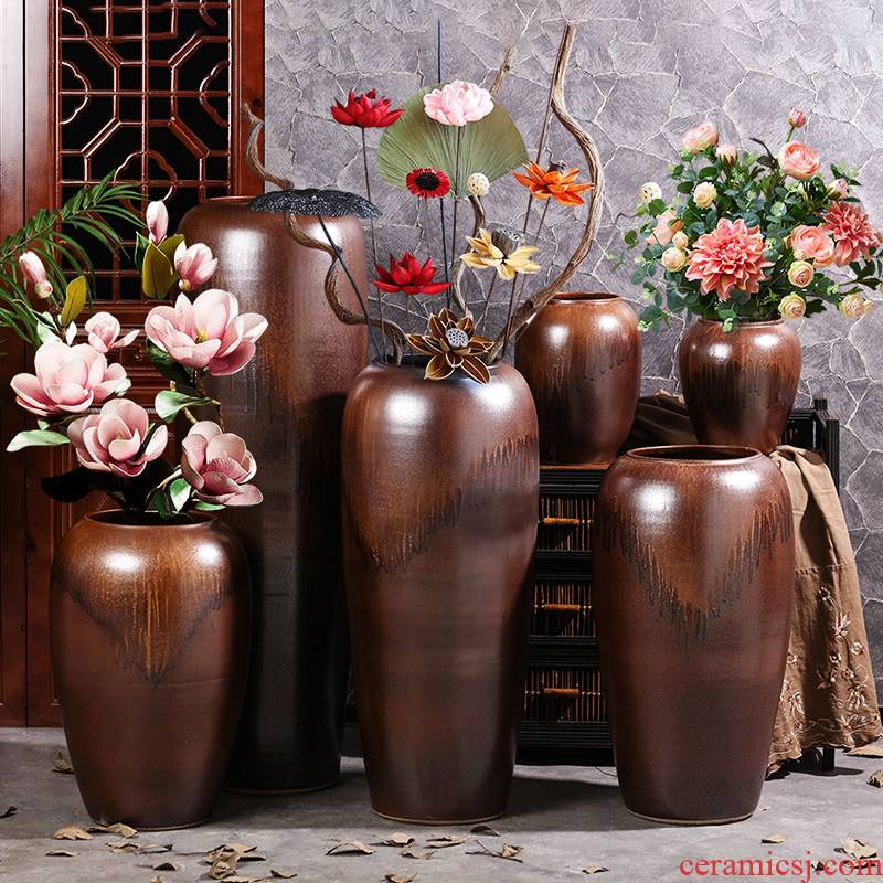 Jingdezhen ceramic floor vase high temperature color glaze up flower arranging modern European sitting room hotel villa furnishing articles
