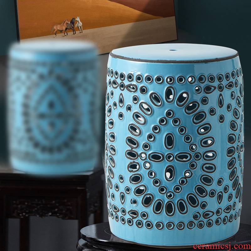 Rain tong household ceramic who Chinese style hollow out pattern porcelain ceramic drum who chair cold pier embroidered pier American porcelain ceramic block