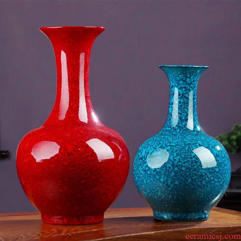 Large droplets glazed pottery porcelain vase furnishing articles red blue jingdezhen modern new Chinese style wedding sitting room decoration