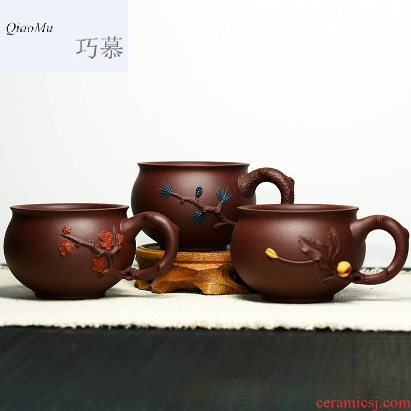 Qiao mu QD yixing purple sand cup master cup cup sample tea cup individuals without cover have the peach pine needles name plum kung fu