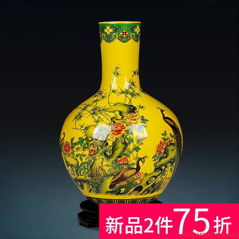 Jingdezhen ceramics powder enamel tree peacock figure vase furnishing articles of Chinese style living room home rich ancient frame adornment