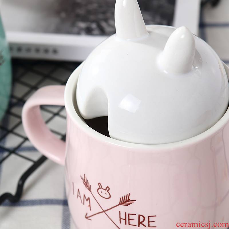 Qiao mu, lovely ceramic keller cup students creative mugs couples cups with cover with large capacity water cup
