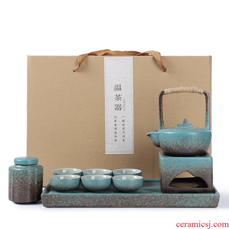 Japanese coarse ceramic tea set of girder pot of warm tea based heating base suit retro teapot ceramic tea tray