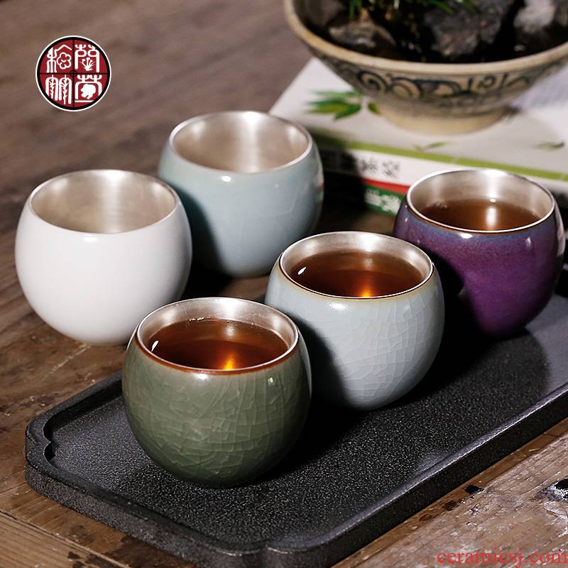 Five ancient jun manual tasted silver cups single silver gilding master cup single CPU ceramic retro kunfu tea individual cup