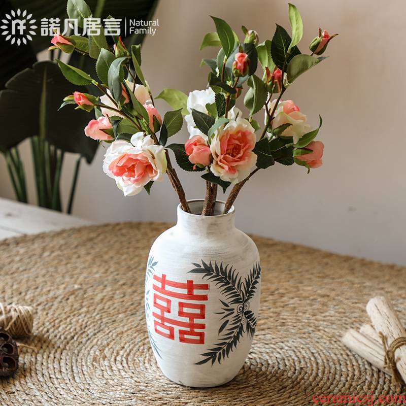 Restoring ancient ways, every crude TaoHua ware porcelain jingdezhen new Chinese style wedding happy character flower arranging dried flower vase furnishing articles ceramics