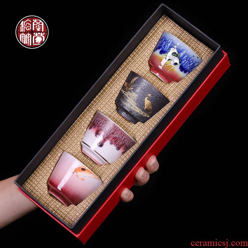 Jingdezhen up kung fu tea gift box sets checking ceramic tasted silver gilding masters cup large household sample tea cup