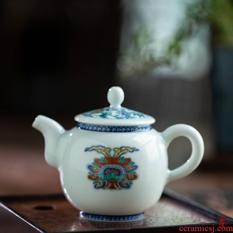 Qin Qiuyan color paint double ji peony pattern maker 200 ml of jingdezhen ceramic teapot single pot of the teapot