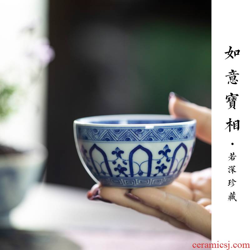 If deep treasured antique blue - and - white best treasure master of jingdezhen ceramic cups by hand master CPU