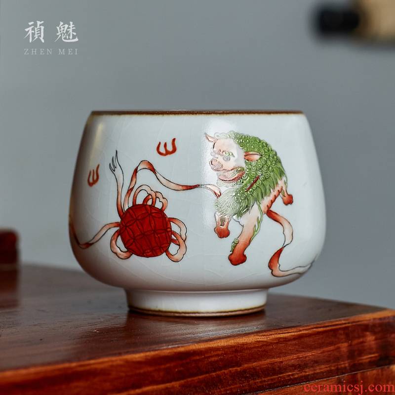 Shot incarnate the hand - made pastel lion roll silk master cup single cup your up jingdezhen ceramics kung fu tea sample tea cup